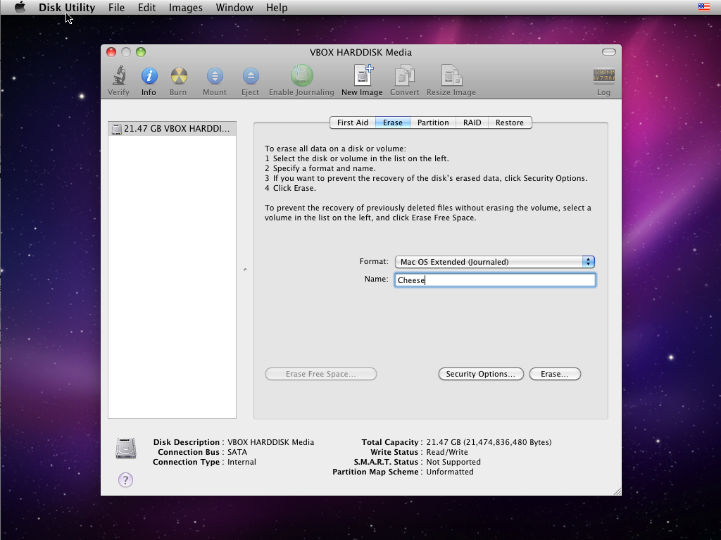 partition hard drive for mac os x install